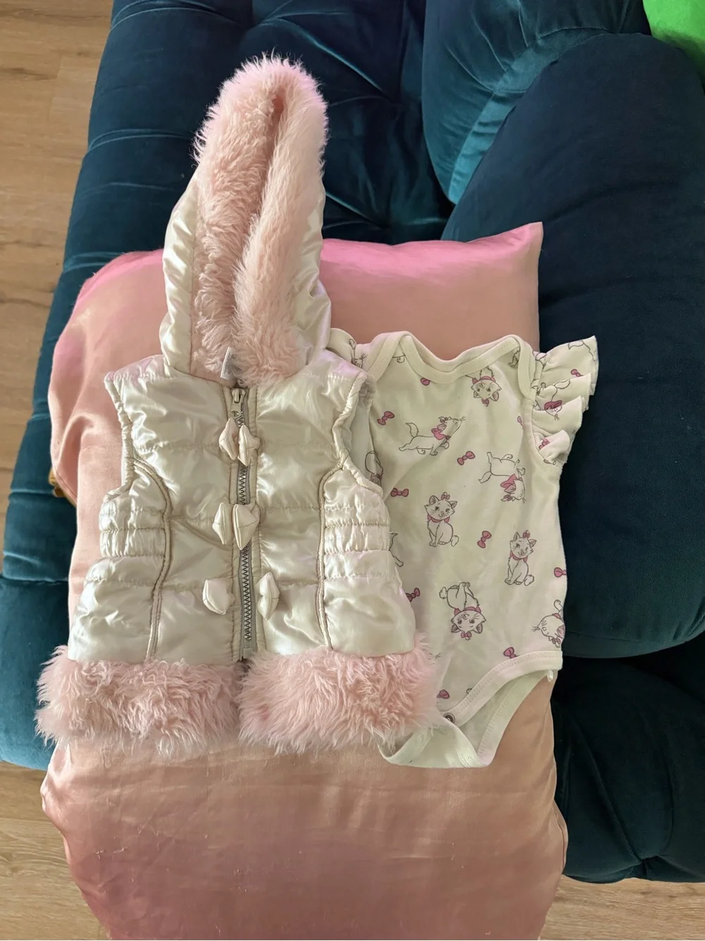12 months -Baby Girls Pink Faux-Fur Hooded Puffer Vest
